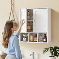 Bathroom Wall Cabinet 2 Door White Medicine Storage Over Toilet