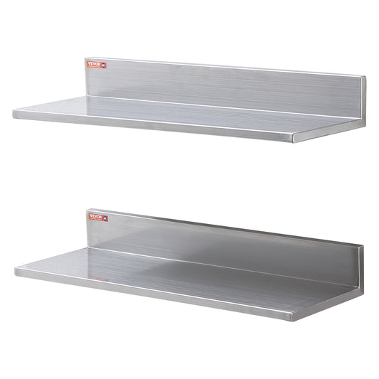Stainless Steel Wall Shelf 8.6x24" Floating Backsplash 44kg 2 Pack