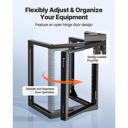 12U Wall Mount Server Rack, 68.04 kg Max Load Capacity, Open Frame Network Rack with 180 Degrees Gate Swing Door, Carbon Steel, Ideal for IT Network Equipment & AV Devices Computer Server, Black