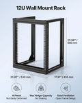 12U Wall Mount Server Rack 68kg Carbon Steel Open Frame Black