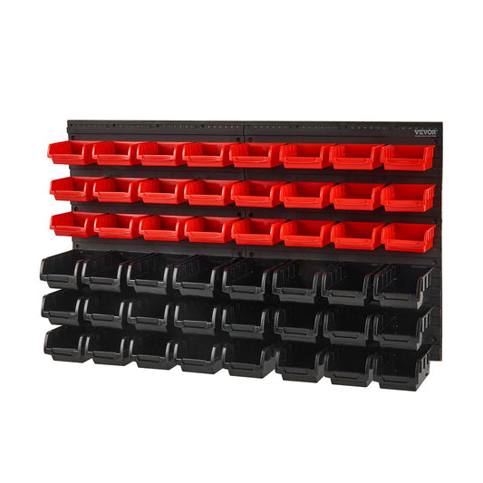 48-Bin Wall Mounted Storage Rack Organizer Garage Tool Black Red
