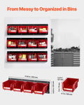 Wall Mounted Storage Bins 12pc Plastic Red Hardware Tool Organiser