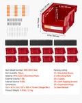 Wall Mounted Storage Bins 12pc Plastic Red Hardware Tool Organiser