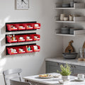 Wall Mounted Storage Bins 12pc Plastic Red Hardware Tool Organiser