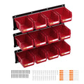 Wall Mounted Storage Bins 12pc Plastic Red Hardware Tool Organiser