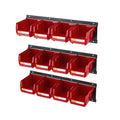 Wall Mounted Storage Bins 12pc Plastic Red Hardware Tool Organiser
