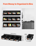 Wall Mounted Storage Bins 12pc Plastic Black Hardware Organiser
