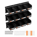 Wall Mounted Storage Bins 12pc Plastic Black Hardware Organiser