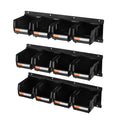 Wall Mounted Storage Bins 12pc Plastic Black Hardware Organiser