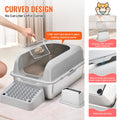 Cat Litter Box, 152 mm Deep, XL Extra Large Stainless Steel Cat Litter Box with Scoop, Wide Filtering Foot Board & High Sides, Enclosed Odor-Free Easy-to-Clean Litter Box, Fit for Big Cats