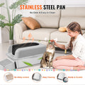 Cat Litter Box, 152 mm Deep, XL Extra Large Stainless Steel Cat Litter Box with Scoop, Wide Filtering Foot Board & High Sides, Enclosed Odor-Free Easy-to-Clean Litter Box, Fit for Big Cats