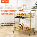 2 Tier Gold Metal Bar Cart Wine Rack Glass Holder 120kg