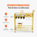 2 Tier Gold Metal Bar Cart Wine Rack Glass Holder 120kg