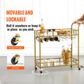 2 Tier Gold Metal Bar Cart Wine Rack Glass Holder 120kg