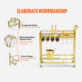 2 Tier Gold Metal Bar Cart Wine Rack Glass Holder 120kg