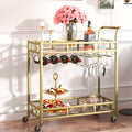 2 Tier Gold Metal Bar Cart Wine Rack Glass Holder 120kg