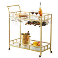 2 Tier Gold Metal Bar Cart Wine Rack Glass Holder 120kg