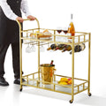 2 Tier Gold Metal Bar Cart Wine Rack Glass Holder 120kg