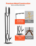 Fireplace Tool Set 3 PCS Black Wrought Iron Poker Tongs Stand