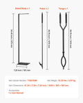 Fireplace Tool Set 3 PCS Black Wrought Iron Poker Tongs Stand