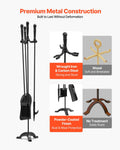 Fireplace Tool Set 4 Piece Wrought Iron Black Indoor Outdoor Fire