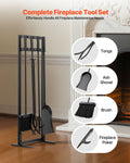 Fireplace Tool Set 5 PCS Black Wrought Iron with Stand Poker