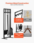 Fireplace Tool Set 5 PCS Black Wrought Iron with Stand Poker