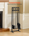 Fireplace Tool Set 5 PCS Black Wrought Iron with Stand Poker