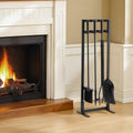 Fireplace Tool Set 5 PCS Black Wrought Iron with Stand Poker