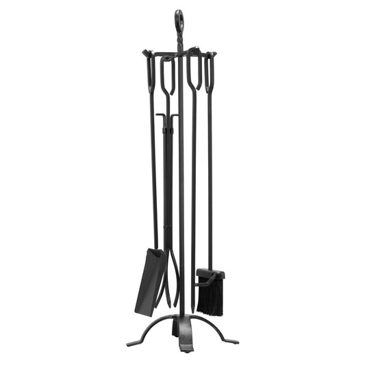 5 Piece Black Fireplace Tool Set Poker Shovel Tongs Brush Stand