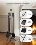 5 Piece Black Fireplace Tool Set Poker Shovel Tongs Brush Stand