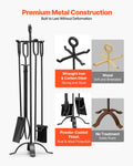 5 Piece Black Fireplace Tool Set Poker Shovel Tongs Brush Stand