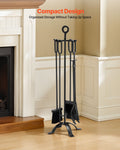 5 Piece Black Fireplace Tool Set Poker Shovel Tongs Brush Stand