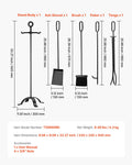 5 Piece Black Fireplace Tool Set Poker Shovel Tongs Brush Stand