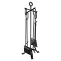 5 Piece Black Fireplace Tool Set Poker Shovel Tongs Brush Stand