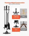 Fireplace Tool Set 5 Piece Black Wrought Iron Indoor Outdoor Fire