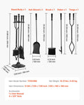 Fireplace Tool Set 5 Piece Black Wrought Iron Indoor Outdoor Fire