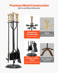 Fireplace Tool Set 5 Piece Black Brass Poker Tongs Shovel Brush Stand