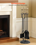 Fireplace Tool Set 5 Piece Black Brass Poker Tongs Shovel Brush Stand