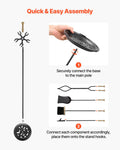 Fireplace Tool Set 5 Piece Black Brass Poker Tongs Shovel Brush Stand