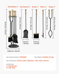 Fireplace Tool Set 5 Piece Black Brass Poker Tongs Shovel Brush Stand