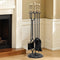 Fireplace Tool Set 5 Piece Black Brass Poker Tongs Shovel Brush Stand