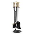 Fireplace Tool Set 5 Piece Black Brass Poker Tongs Shovel Brush Stand