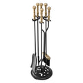Fireplace Tool Set 5 Piece Black Brass Poker Tongs Shovel Brush Stand