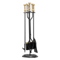 Fireplace Tool Set 5 Piece Black Brass Poker Tongs Shovel Brush Stand