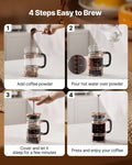 French Press Coffee Maker 1L Borosilicate Glass Stainless Steel
