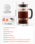 French Press Coffee Maker 1L Borosilicate Glass Stainless Steel