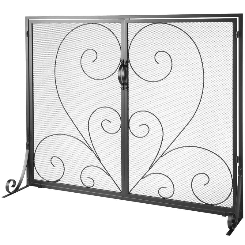 Fireplace Screen 2-Panel 990x802MM Iron Mesh Spark Guard Black