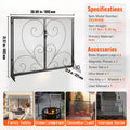 Fireplace Screen 2-Panel 990x802MM Iron Mesh Spark Guard Black