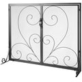 Fireplace Screen 2-Panel 990x802MM Iron Mesh Spark Guard Black